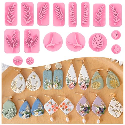 KEOKER Plant Clay Stamps – 17 Formen verspiegelte Ausstechformen, Frühlings-Polymer-Ton-Ohrring-Werkzeug