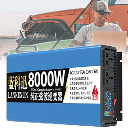 DFYOZX Transformateur onduleur à Onde sinusoïdale Pure convertisseur de Voiture avec écran LCD 2 Prises CA 2 Ventilateurs pour Camion, Bateau, Camping, ménage, fourgonnette, 24V-8000w