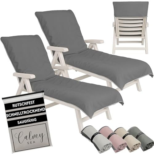 CalmySEA 2x Handtuch für Sonnenliege - 200x75cm mit Kapuze Microfaser Light Weight Schonbezug für Gartenliege Handtücher mit Umschlag Liegestuhl Bezug Strandliege (Anthrazit, 2 Stück)