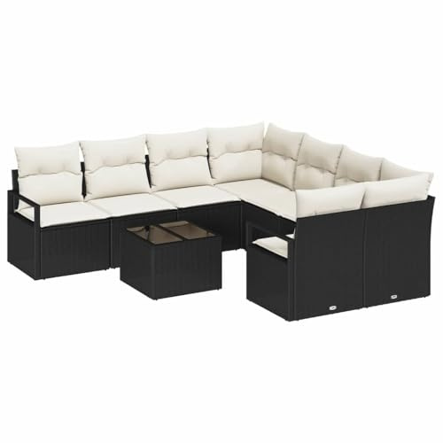 vidaXL Garten-Sofa-Set 9 pcs Schwarz und Creme 55 x 55 x 37 cm, Garten und Terrasse, Moderne Möbelkollektion, Coole Sofaset, robuste Sitzgelegenheiten, Lounge für draußen