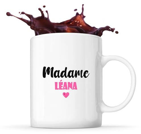 Bouteille Isotherme Madame Léana - Bottle - Idée Tasse Personnalisable Cadeau Anniversaire Fête Original Famille Travail Départ Collègue Retraite Noël. (Rose)