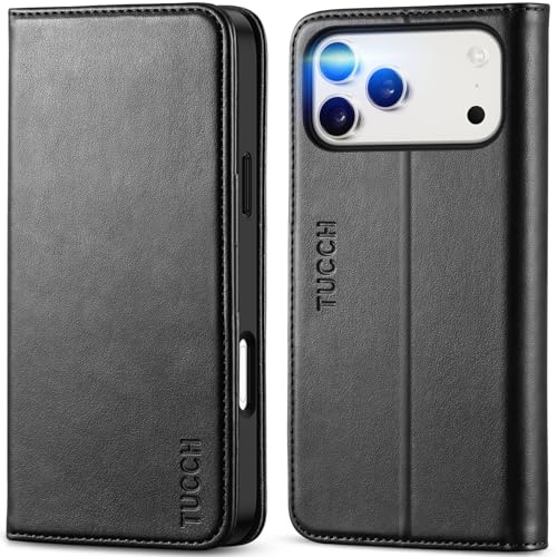 TUCCH Flip Wallet Case with Card Slot for iPhone 17 Pro Max (6.9), Black | RFID Blocking, Kickstand, Shockproof TPU, Premium PU Leather, Protective Foldable Folio Cover