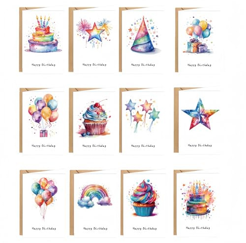 24 styck födelsedagskort set med kuvert, födelsedagskort klappkort gratulationskort födelsedag, Happy Birthday-kort födelsedag, födelsedagskort för män och kvinnor