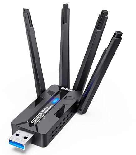 USB WiFi Adapter for PC WiFi Adapter 1800Mbps Max Speed 4 High-Gain PC WiFi Antennas Ultra-Long Range Signal Reception Wireless Wifi6 Adapter for Desktops & Laptops PC Dual-Network Card connectivity