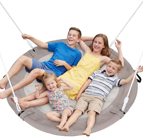 Trekassy Nestschaukel Outdoor 120cm Tellerschaukel für bis zu 300kg, 900D Oxford wasserfeste Kinderschaukel Garten, 2 Schaukel Gurte 3M, verstellbaren Hängeschaukel Indoor & Outdoor für Kinder (Sand)