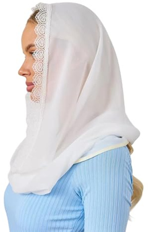 Psdndeww Eleganter Kirchenschal Mit Zarter Spitzenkante Für Katholische Christliche Frauen Mädchen Taufe Kommunion Vatikanbesuche Mantilla Schal Mit Doppeltem Verwendungszweck Capelet