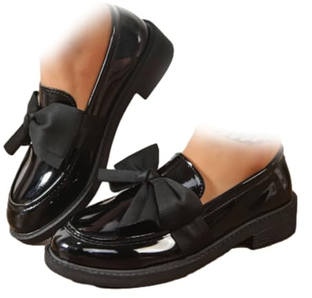 Mocassini ortopedici da donna con plateau, eleganti mocassini in pelle verniciata antiscivolo con fiocco, mocassini grossi per ufficio aziendale