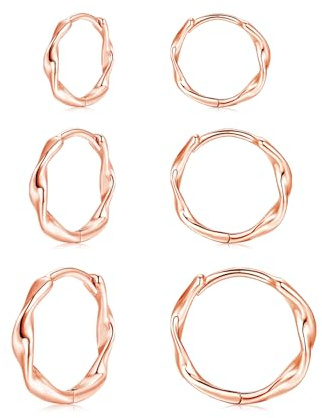 Estrellique Ohrringe Silber 925, 3 Paare 925 Sterling Silber Twisted Creolen Set Für Mehrere Piercings, Unisex Klein Schlafen Knorpel Huggies Ohrringe Rund Creolen Silber für Frauen Mädchen Herren
