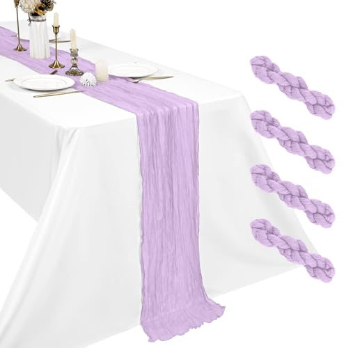 4 Stück Käsetuch Tischläufer Lavendel 45 x 275 cm, Boho Gaze Tischdeko für Hochzeit, Brautparty, Baby Shower und Geburtstag