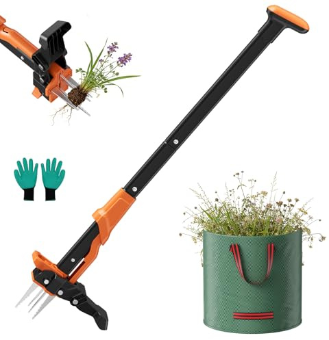 GJCrafts Cuchilla para malas hierbas de 85-100cm con longitud ajustable, dispositivo para eliminar malas hierbas con mango largo y 4 garras,herramientas de jardinería para el patio y el césped.