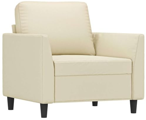 Mhdvray Cremefarbener Kunstleder Sessel klein 80x77x80 cm Modernes Design Robustes Metallgestell Bequem & Langlebig für Wohnzimmer Jugendzimmer Balkon