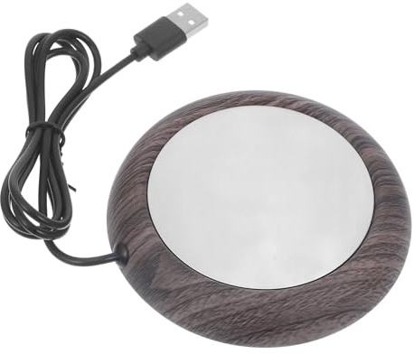 MAGICLULU Chauffe-Tasse USB pour Bureau en Aluminium Marron, Tapis Chauffant Portable et Résistant à l'usure, Dessous de Verre Rond pour Thé Chaud et Cacao