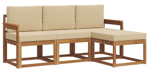 vidaXL Outdoor-Sofagarnitur mit Kissen 4 pcs Natur und Beige, Gartenlounge, modernes Outdoor-Sofa-Set, langlebige Terrassen-Sitzgarnitur, komfortable Sitzgelegenheiten für die Terrasse