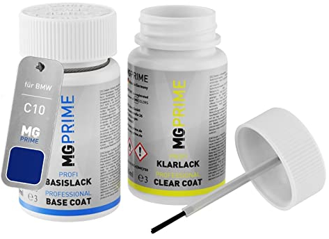 MG PRIME Autolack Lackstift Set für BMW C10 Mediteran Blau Metallic/Fugublue Basislack Klarlack je 50ml