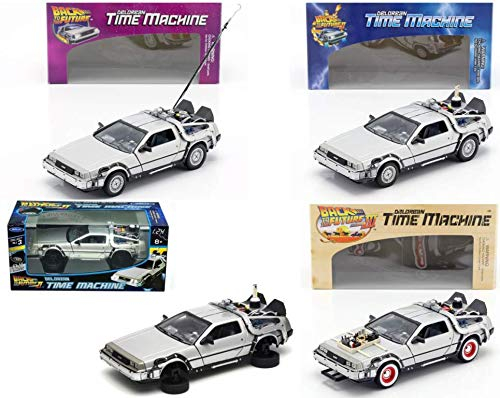 OPO 10 - Welly - Lot von 4 Delorean-Autos von Back to The Future - Filmen - Maßstab 1:24 (Ref: L4)