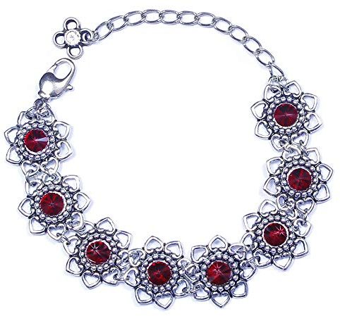 LUISIA® Armband Leandra mit Herzblüten und Kristallen von Swarovski® - Siam/Dunkelrot