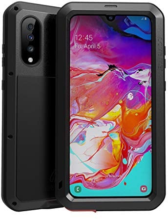 Love MEI Schutzhülle für Samsung Galaxy A70, Outdoor-Sport stoßfest staubdicht schmutzdicht Hybrid robuste Aluminium-Metall-Schutzhülle für Samsung Galaxy A70 mit gehärtetem Glas (Schwarz)