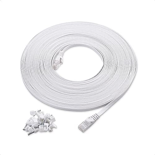 Cable Matters Cable Ethernet Plano de Cat 6 (Cable Ethernet Cat 6, RJ45 Cat 6) Cable Red en Blanco 15 Metros - con Clips de Cable Clavados