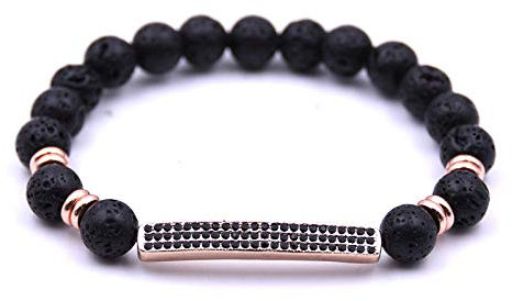 Generic Stein Armband,7 Chakra Vintage Natur 8 Mm Lava Stein Perlen Micro Inlay Zirkonia Rosegolden Rohr Diffusor Armreif Charm Schmuck Männer Frauen Freund