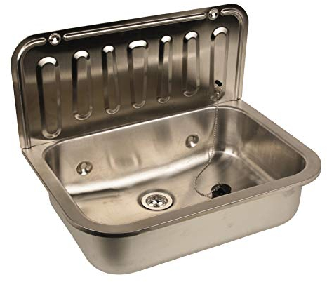 Sanitop-Wingenroth Cuenco de acero inoxidable, 50 cm de ancho, con protección contra salpicaduras y tapón de cierre con cadena