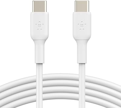Belkin BoostCharge cable USB-C a USB-C (cable USB-C de carga rápida para iPhone 15, Galaxy S24, S23, Google Pixel, iPad, MacBook, Nintendo Switch y otros, cable de carga rápida USB Tipo C) 2 m, blanco