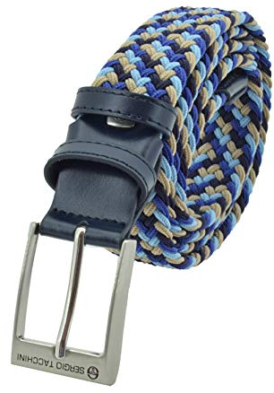 Sergio Tacchini Cintura Elastica Intrecciata, Uomo Donna, Con Inserti in Vera Pelle, Scatola Regalo