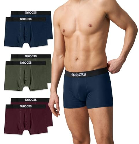 Snocks Boxershorts Herren Bio Baumwolle (6er Pack) Unterhosen Herren ohne einschneidenden Gummibund - Gr. 3XL - Blau Rot Grün