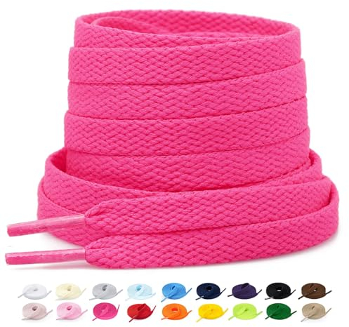 Stepace 2 Paar Flache Schnürsenkel, 8 mm Breite Premium Ersatz Schuhbänder für Turnschuhe, Sport, Freizeitschuhe Hot Pink 160cm