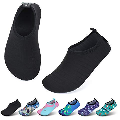 SAGUARO Kinder Badeschuhe Jungen Aquaschuhe Mädchen Schnell Trocknend Strandschuhe Atmungsaktiv Wasserschuhe Surf Yoga Neoprenschuhe,Schwarz Streifen,Gr.30/31 EU