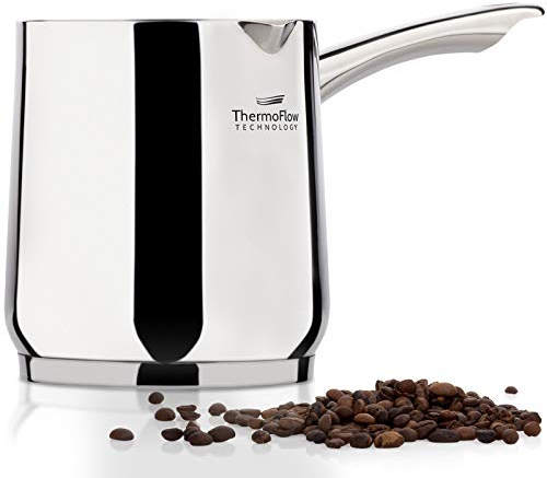 ROSMARINO Edelstahl-Induktions-Mokka-Kanne 300 ml - Moderne Türkische Cezve-Kaffeekanne mit 3-lagigem Stahlboden (300 ml)