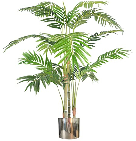 Leaf Large Artificial Palm Tree, Metal, Green Silver, 120cm