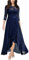 MIUSOL Women's Elegant Scoop Neck Floral Lace Formal Wedding Maxi Dress (Large, Navy Blue)