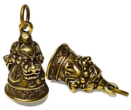 Schutzglocke Motorrad, Messing Schlitten Glocken für Schlüsselanhänger, Gremlin Glocke Engel für Auto, antike Glücksbringer hängende Ornamente, Löwenglocke Dekor für Haustiere/Hund [2 Stück]