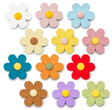 SUNURS Small 3D Flower Cute Fridge Magnets for Locker, Colorful Strong Decorative Funny Refrigerator Magnets for Whiteboard, Kitchen, and Office (Small & 12 Pieces)