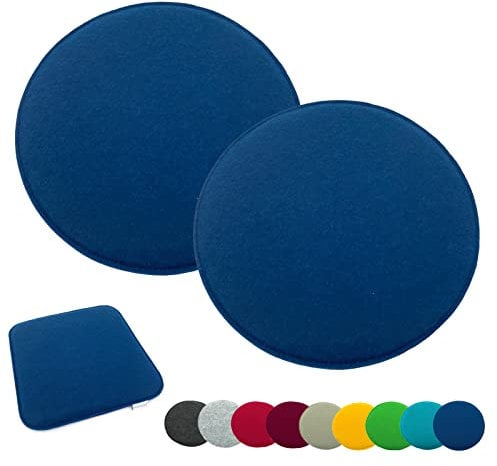 heimtexland ® 2er Pack Sitzkissen Filz Stuhlkissen Bodenkissen Polster Stuhlauflage Indoor Outdoor Kissen rund Typ631 Filzkissen Marineblau 35x35 cm 2 Stück
