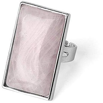 ASDFY Naturel Grande Bague en Quartz Rose Rectangle Rose Cristal Large Bague Réglable pour Femme Bagues en Pierre Ouverte Reiki Équilibre Cheville Doigt Bagues Bague D'Éternité pour Femme Fille Homme