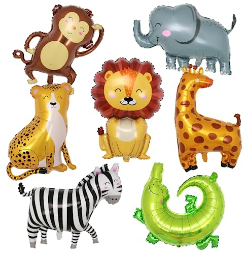 7 Pezzi Palloncini Animali, XXL Animale Foglio di Alluminio Palloncino, Giganti Animali Selvatici in Stagnola, Palloncino Animale per Bambini zoo decorazione feste di compleanno