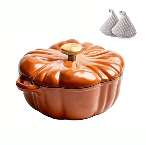 YLWX Cacerola De Hierro Fundido Esmaltado Con Tapa, Cazuelas Inducción, Horno Holandés, Olla De Barro En Forma De Calabaza, 1.85L (Color : Naranja)
