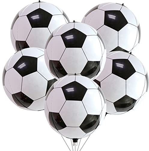 22 Inch 4D Football Foil Balloons, 6Pcs Soccer Party Decorations Football Shape Mylar Foil Balloons Sport Decor for Boys Kids Football Fans Theme Birthday Party Decorations Supplies