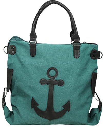 Excellanc Damen-Schultertasche Anker Textil Reißverschluss 3600215 (grün)