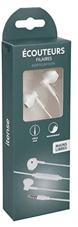 itense - Ecouteurs filaires, kit piéton - avec Prise Jack 3.5mm - Micro intégré et télécommande - Mains Libres - Longueur câble: 1.2 m - Puissance: 98 DB - Ergonomique - Prise Audio: Ø3.5mm
