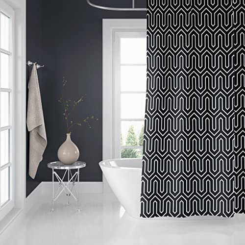 probath Textil Duschvorhang Matrix Weiss Braun Ethnic Schwarz Weiss Kamillen Gänseblümchen Weiss Gelb 8 Maße zur Wahl inkl. Ringe (Ethnic, 240x200 cm)