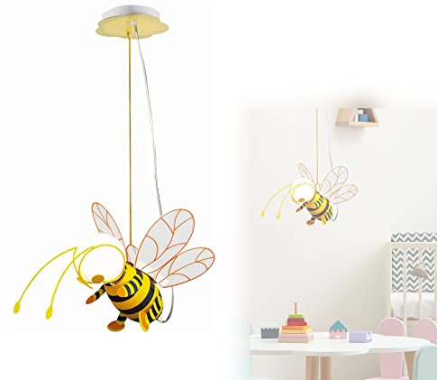 bmf-versand® Kinderlampe Decke Biene LED - Hängelampe Kinderzimmer Mädchen Junge - Kinderzimmerlampe Hängend Gelb - Kinderleuchte Inkl. Leuchtmittel - Pendellampe Kinder Tiere