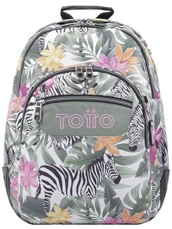 TOTTO Mochila escolar tropical cebras - Crayoles TAMAÑO ESTÁNDAR