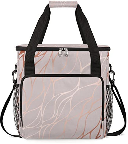Abstract Rose Gold Marble Coffee Maker Carring Bag Travel Storage Tote Bag Compatible with Keurig K-Mini or K-Mini Plus Portable Single Serve Coffee Brewer Case with Pockets for K-cup Pods