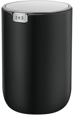 EKO Mini Desk Trash Can with Swing-Top Lid 0.4 Gallon Small Table Round Wastebasket for Office, Home, Car (Black)