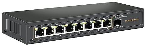 Davuaz Commutateur Ethernet 2.5G Non administré avec 8 Ports 2.5G Base-T et 1 Port Uplink 10G SFP, Compatible avec 100/1000/2500Mbps, Design sans Ventilateur, commutateur réseau 2.5Gb en métal