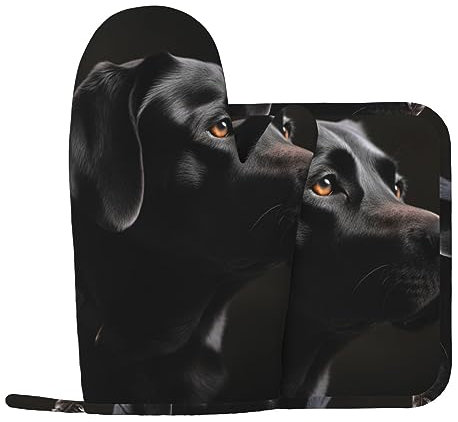 Oven Mitts and Pot Holders Sets of 2, High Heat Resistant Kitchen Black Labrador Oven Glove with Hot Pads for Baking, Garden, Labor Day Essentials