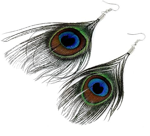 Ätherische Pfauenfeder-Ohrringe – Lange Böhmische Vintage-Ohrringe Mit Ethnischen Pfauenfedern, Modische, Übertriebene Weibliche Quastenohrringe Für Mädchen, Geburtstag, Weihnachten, Valentinstag