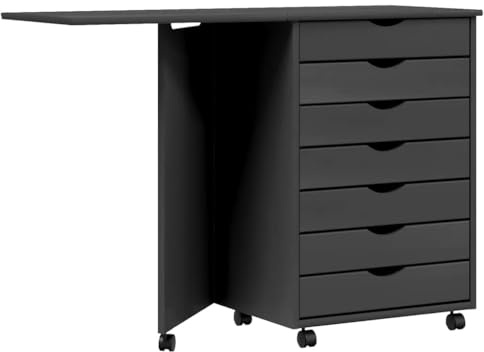 vidaXL Rollschrank mit Schreibtisch Moss Grau Massivholz Kiefer
